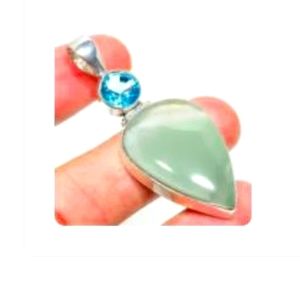 💧Blue Topaz Tear Drop with African Vasonite Gemstone Pendant